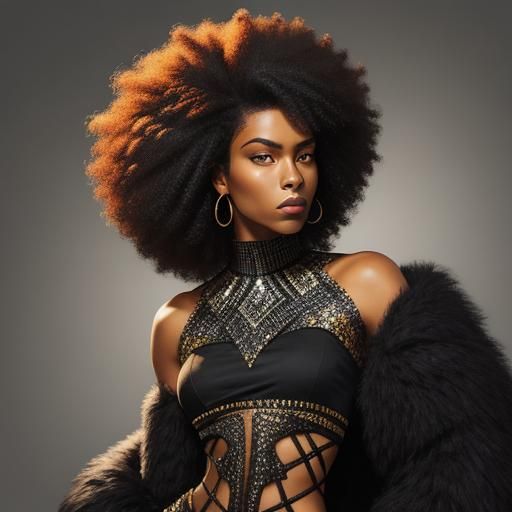 Hyperrealistic Portrait of a Young Black Latina Woman