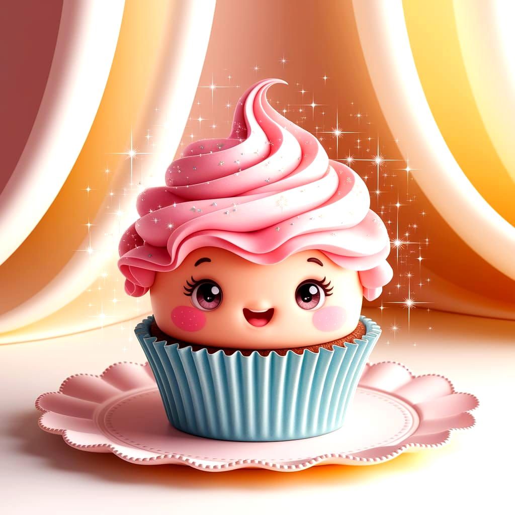 Sparkling Kawaii Cupcake with Rosy Cheeks