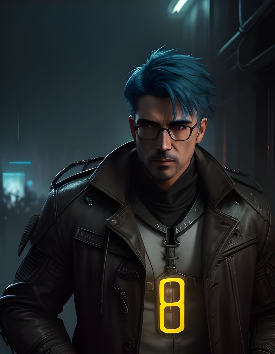 Cyberpunk Detective Searches Warehouse in the Rain