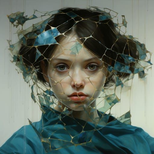 Girl in Infinity Net Style with Realistic, Cracked Figure