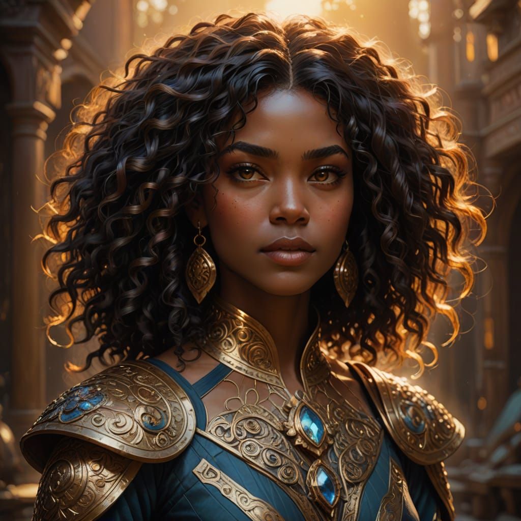 Confident Fantasy Warrior in Vibrant, Gradient Hues