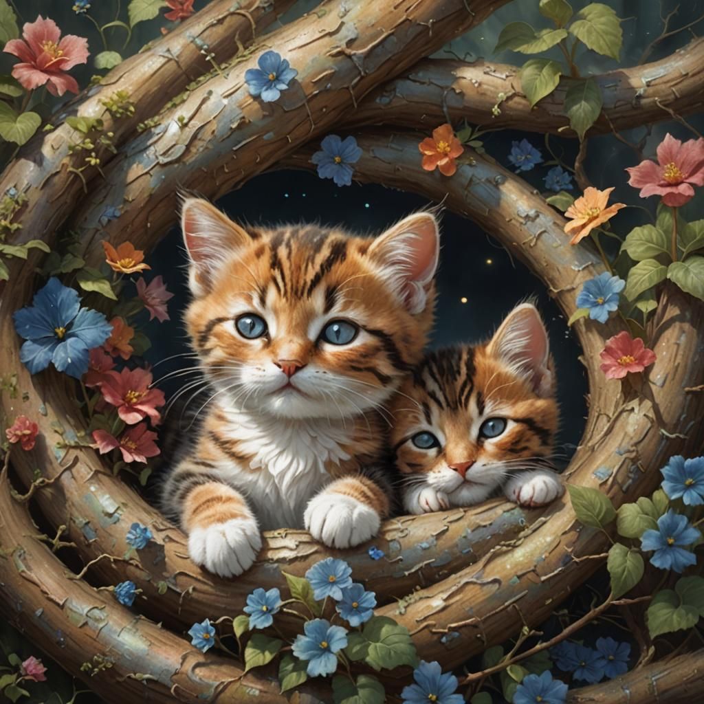 Cute Kittens Sleeping: Ethereal Fantasy Art