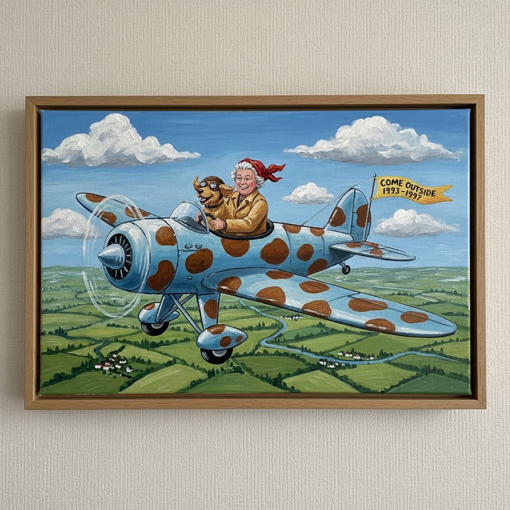 Auntie Mabel and Pippin Fly Spotted Plane in Acrylic Paintin...