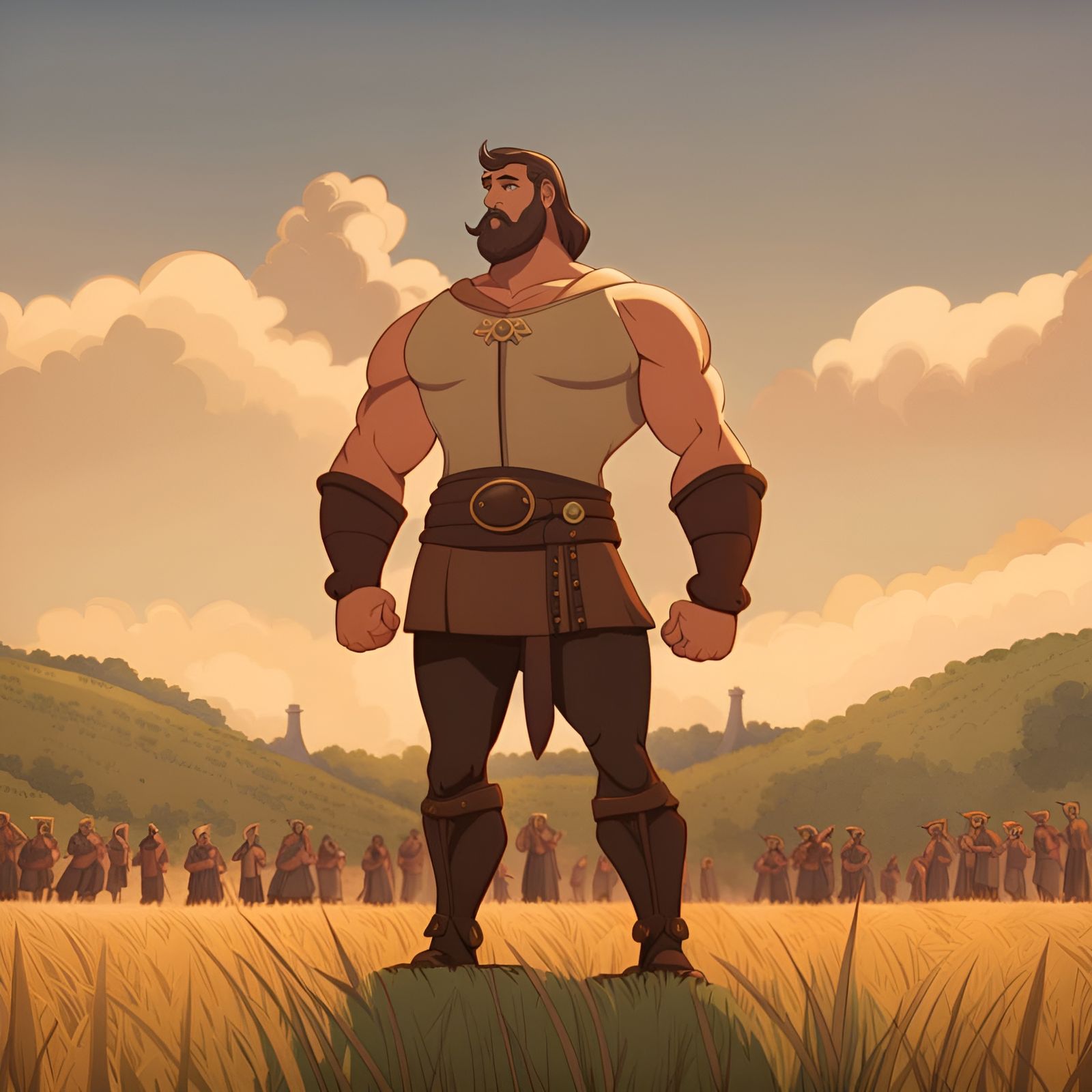 Handsome Man in Field, Don Bluth Animation Style
