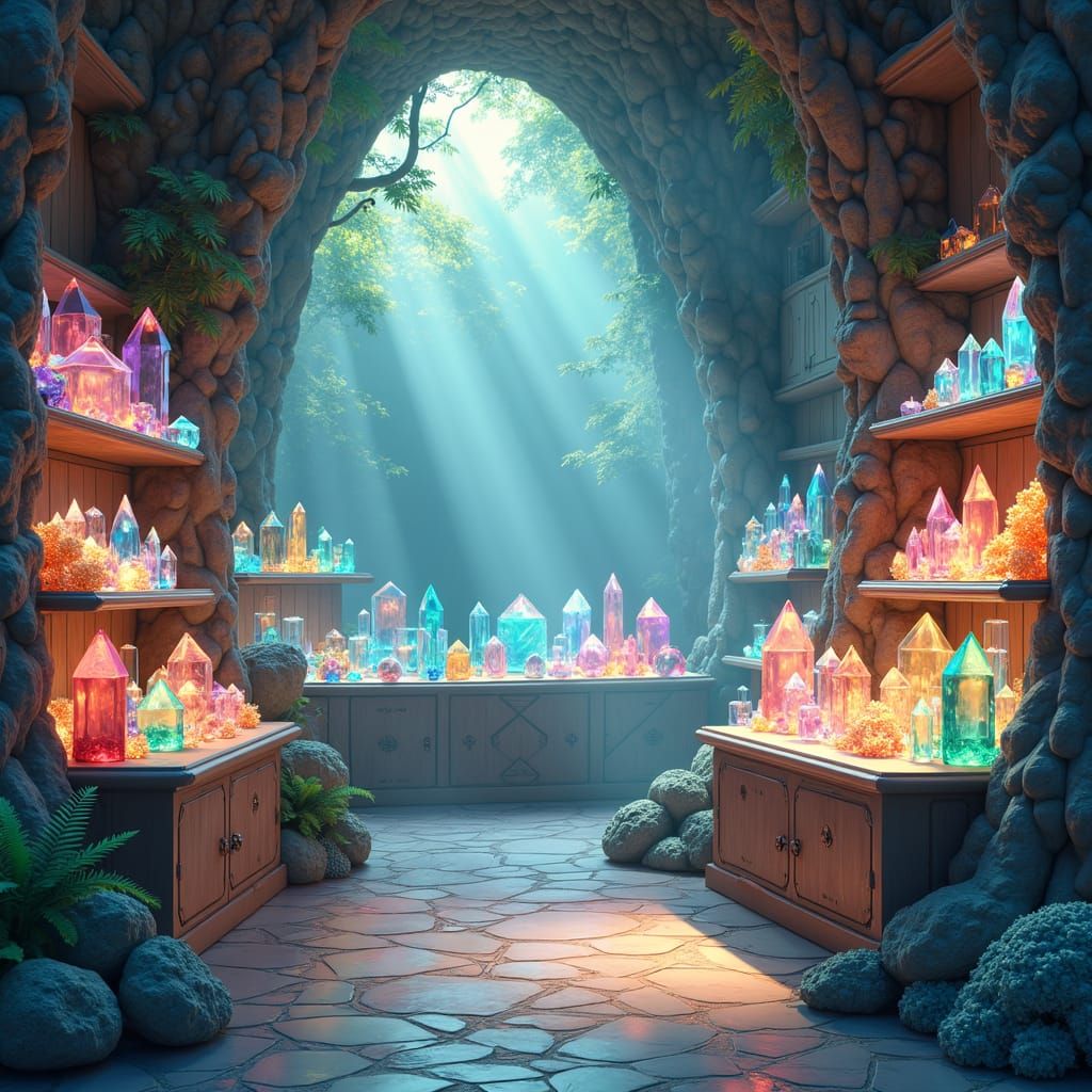 Crystalline Store in Crystalline Forest: Fantasy Concept Art