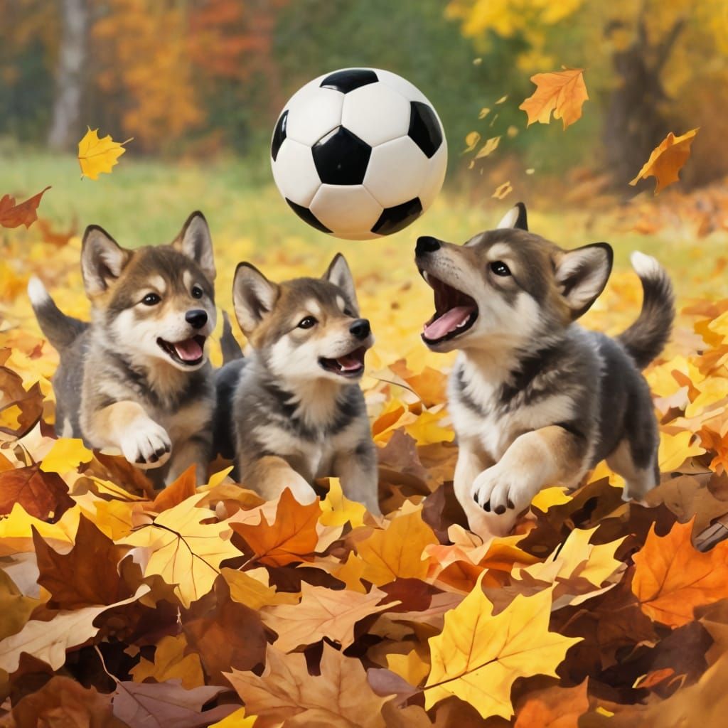 Adorable wolf pups playing soccer