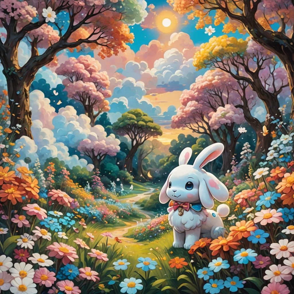 Cinnamoroll in Whimsical Forest: An Art Nouveau Fantasy