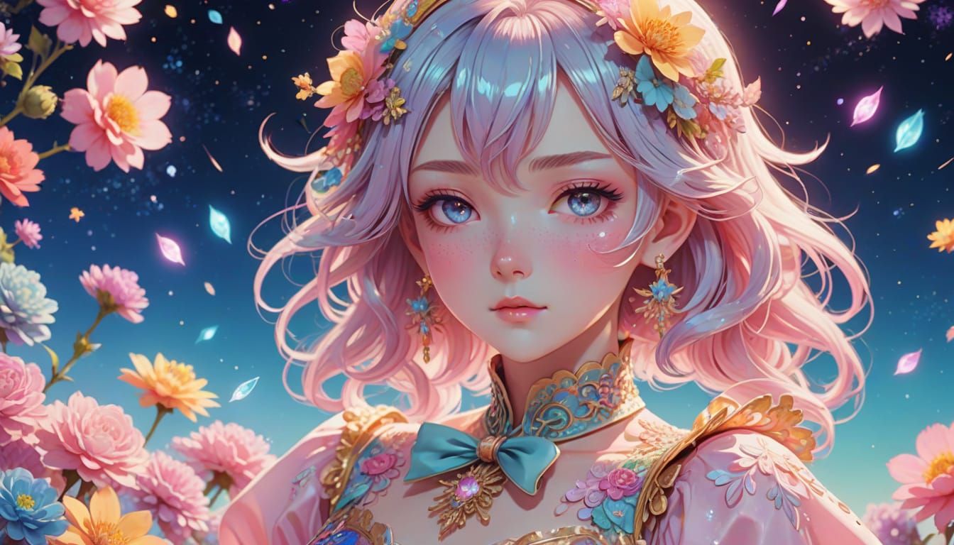 Vibrant Anime Androgynous Figure in Fantasy World