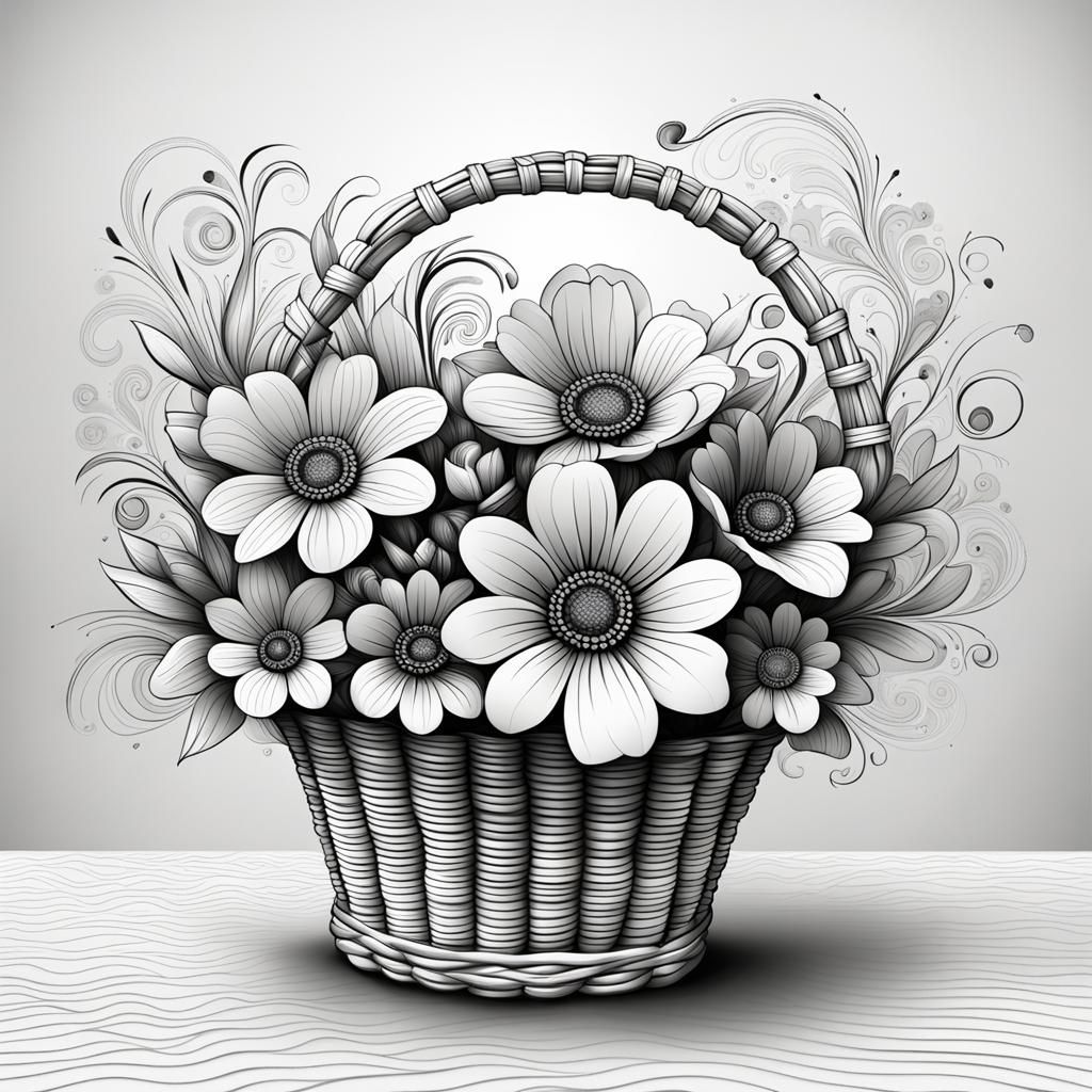 Basket of Swirly Flowers