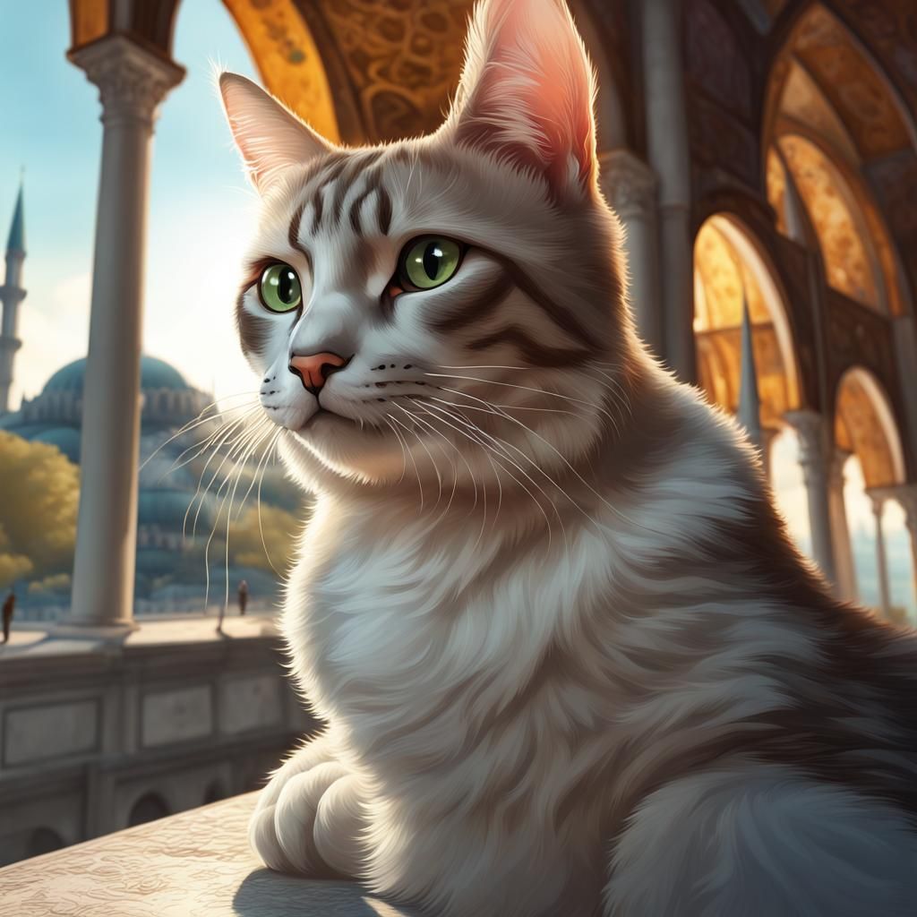 Cat Portrait with Hagia Sophia, Hyperdetailed Art