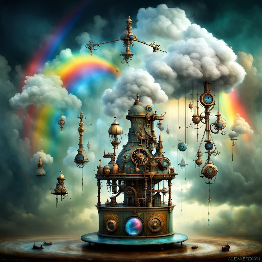 Weather Machine Controls Rainbows in Surrealist Style