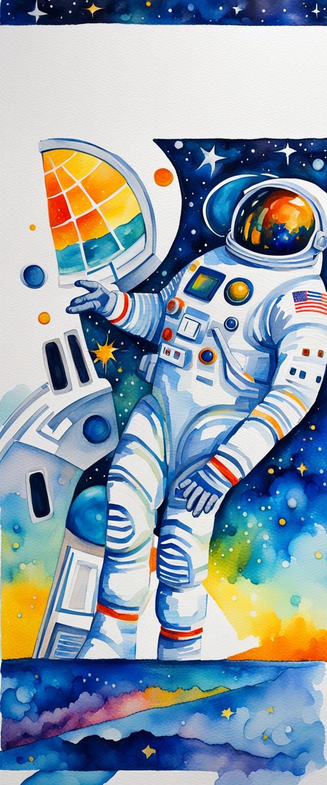 Astronaut and Spaceship in Fauvist Watercolor Style