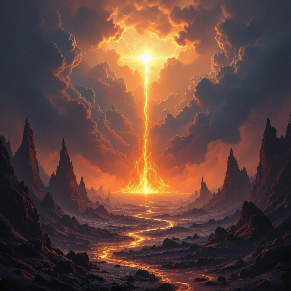 Infernal Landscape Meets Celestial Sea in Dramatic Digital A...