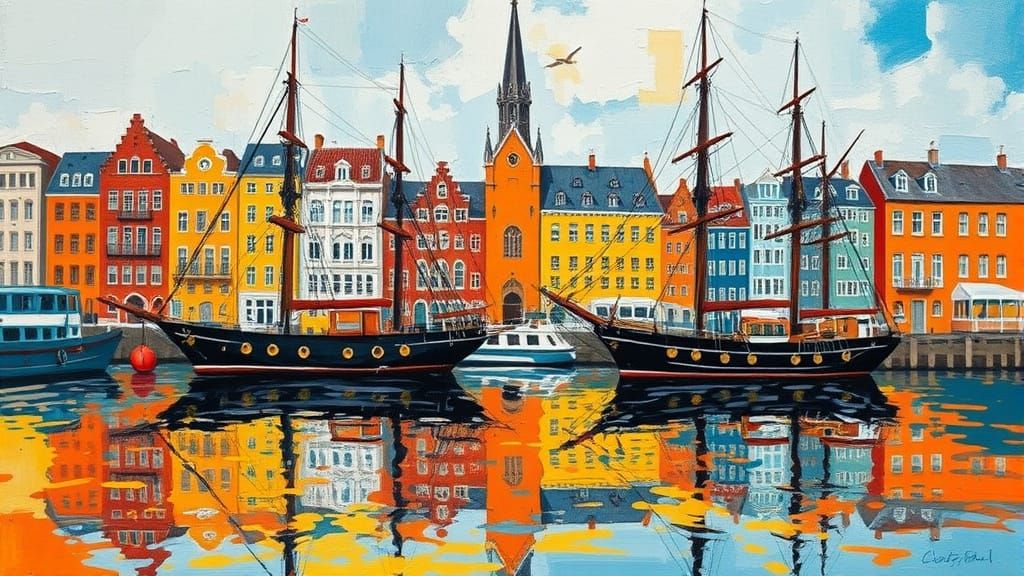 Vibrant Harbor Scene in Neo-Impressionistic Style