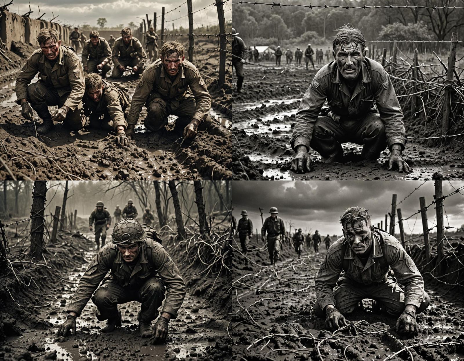 Soldiers in Trench Warfare, Muddy Battle Scene