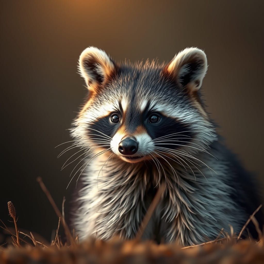 Golden Wildlife Portrait of a Raccoon in Soft Focus