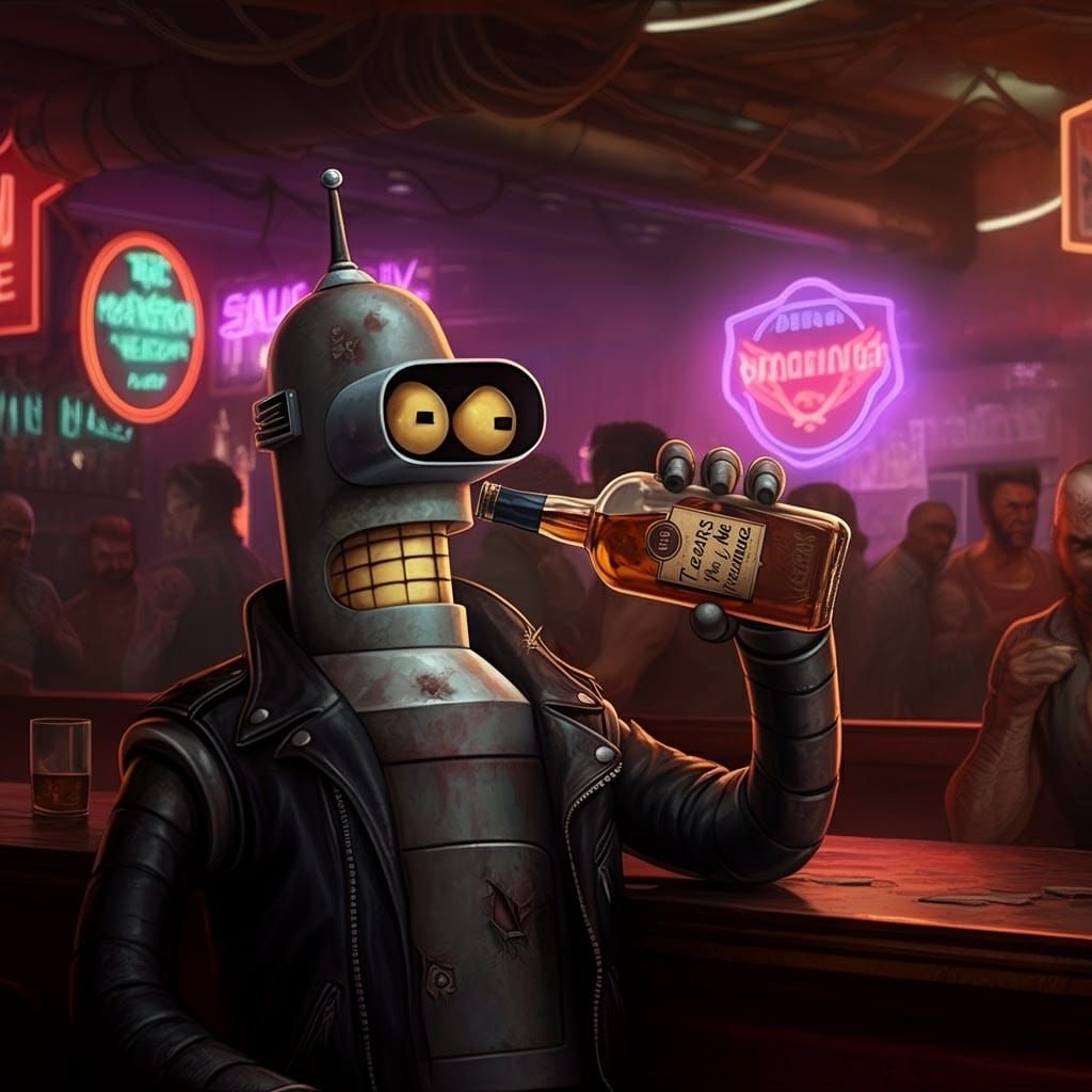 Tattered Bender Robot Drinks 'Tears of My Enemies' Liquor