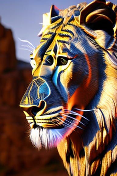 Golden Lion King Sculpture: Photorealistic 18K Gold Art