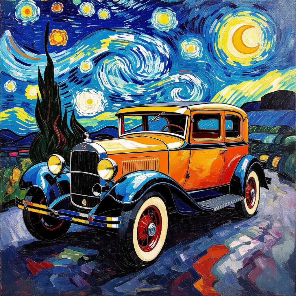 Distorted Car in Impasto Style of Van Gogh