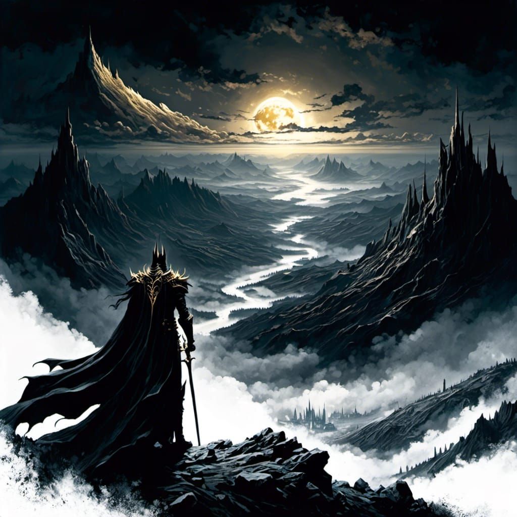 Dark Lord with Ring Before Burning Mountains