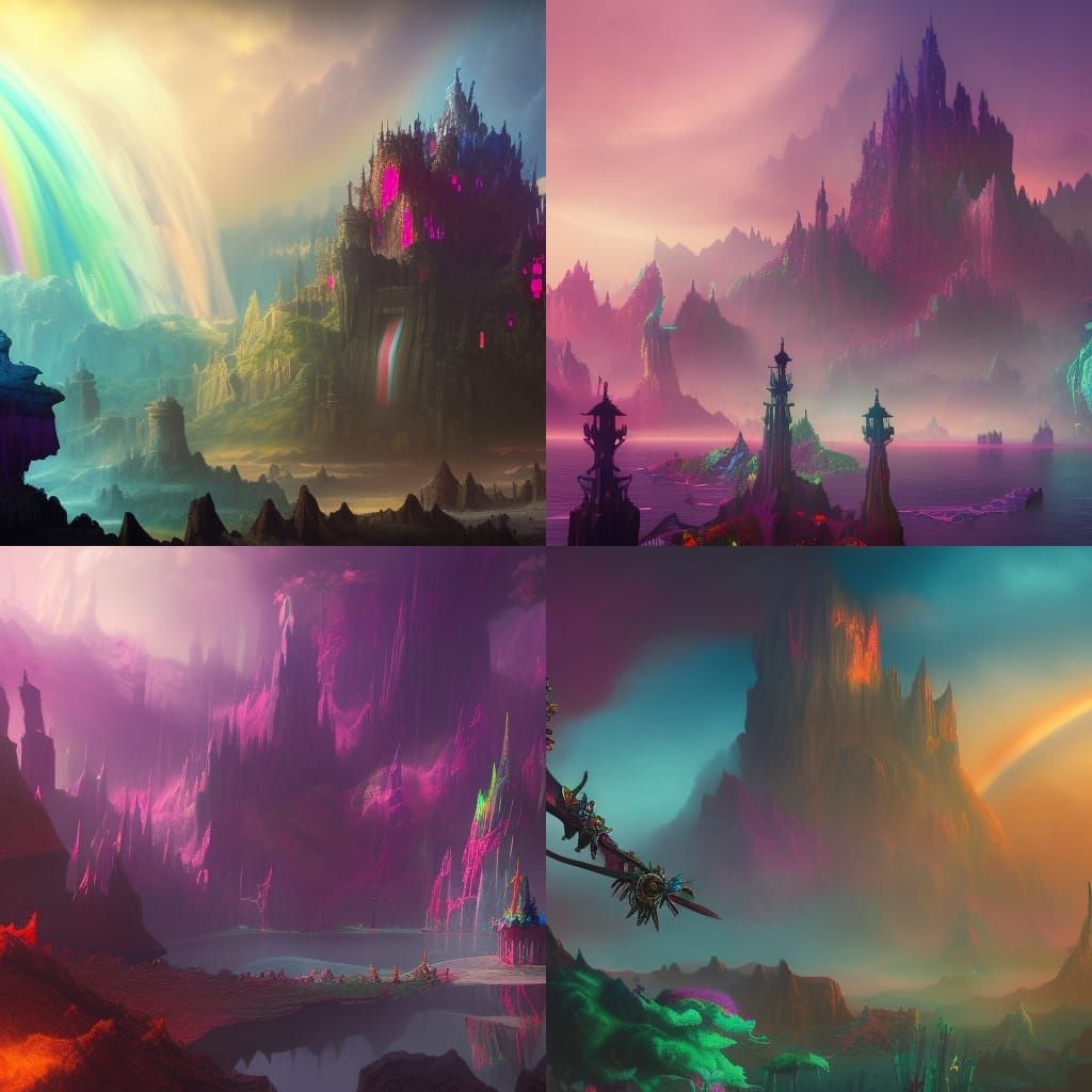 Rainbow Castle Ruler: Detailed Fantasy Art