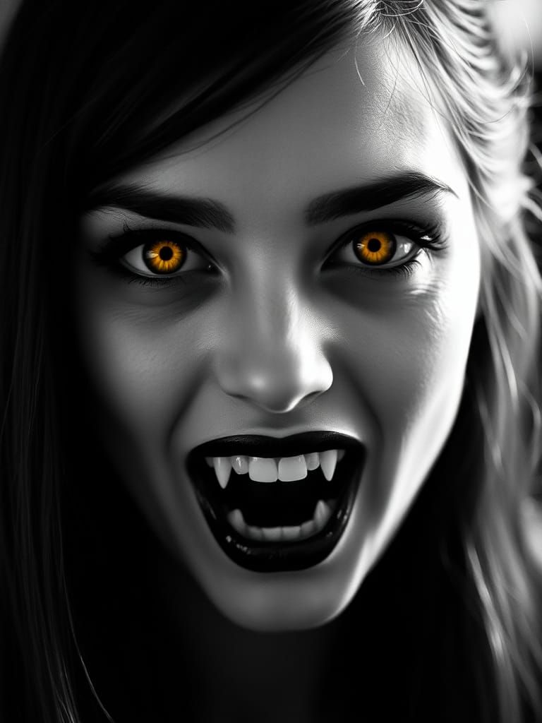 Vampire Portrait in Black and White, Gothic Style