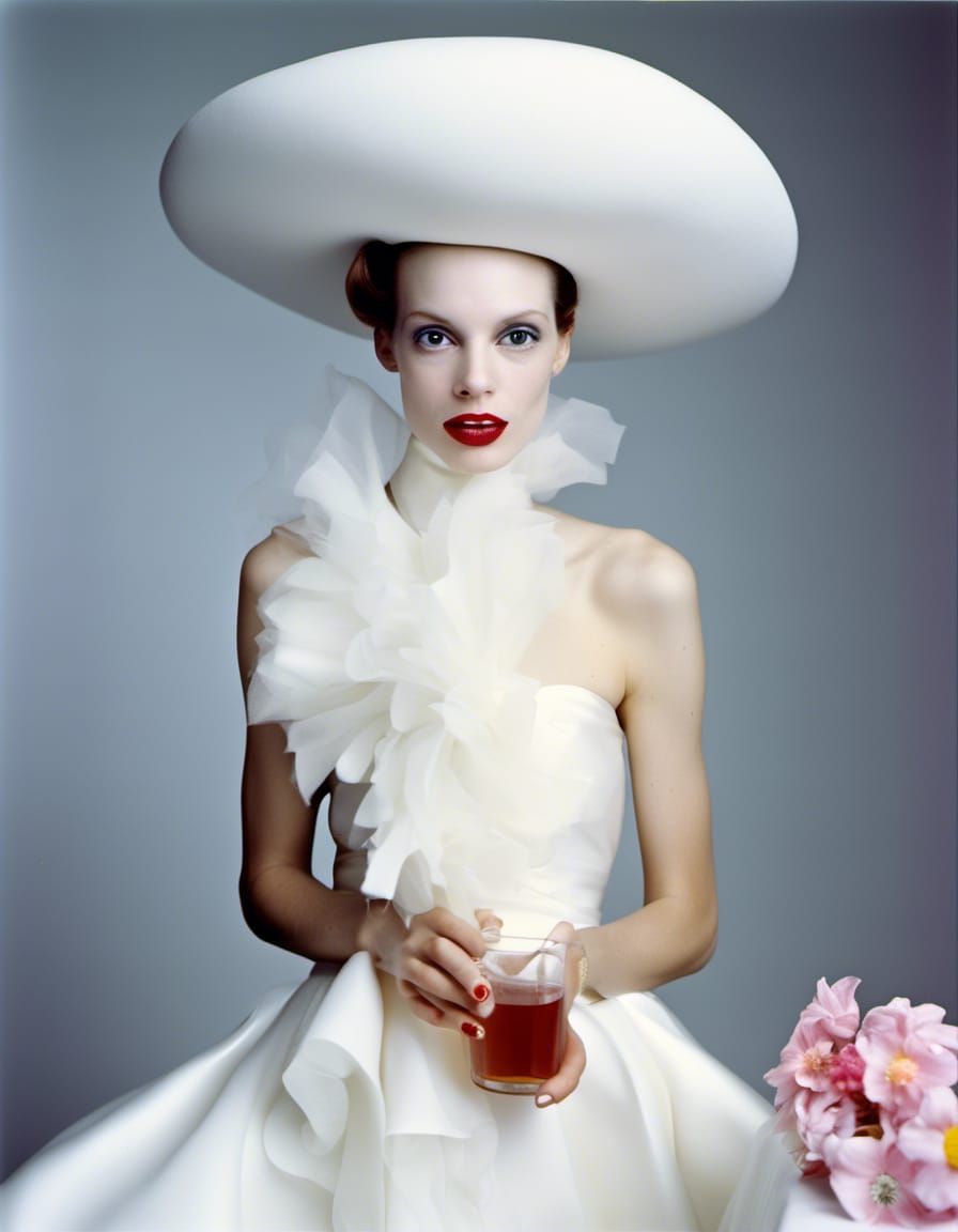 Modern Couture Woman in Cafe Portrait