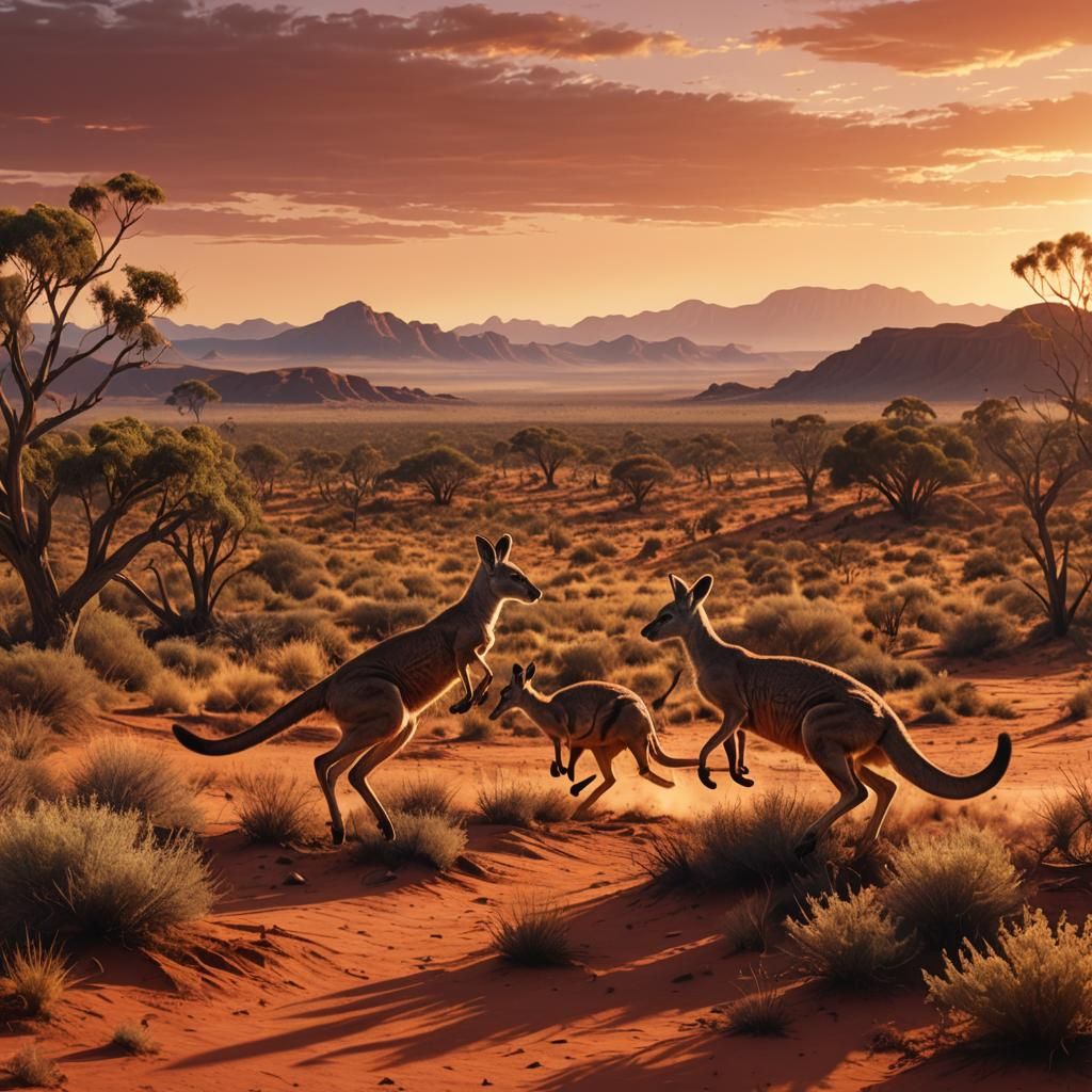 Kangaroos at Sunset in the Australian Outback