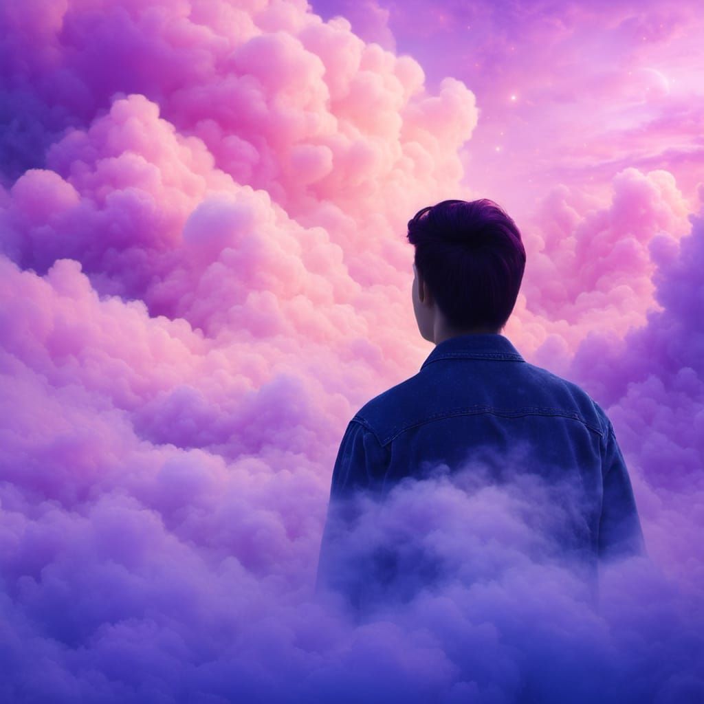 Surreal Dreamscape with Swirling Clouds and Neon Lights