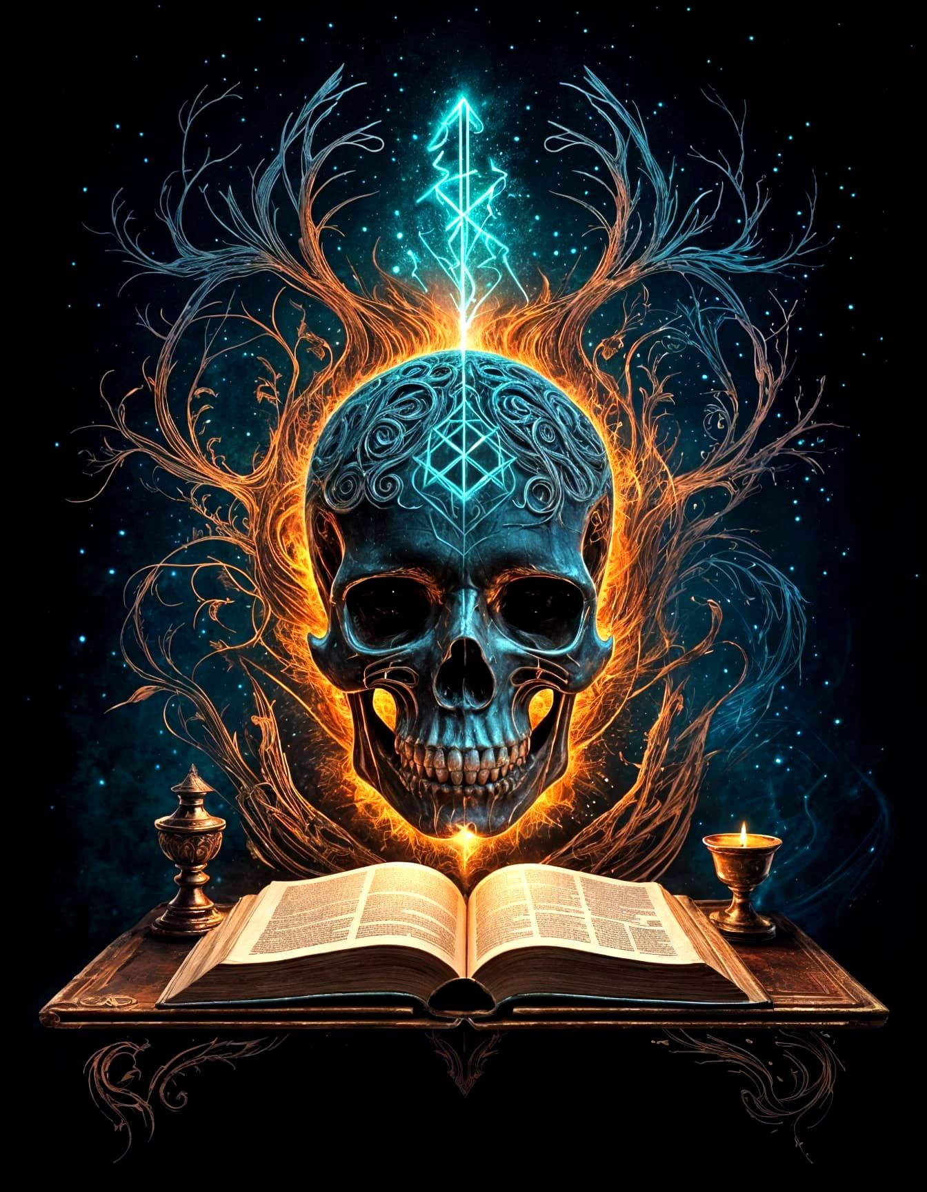 Magical Tome with Runes in Minimal Vector Art