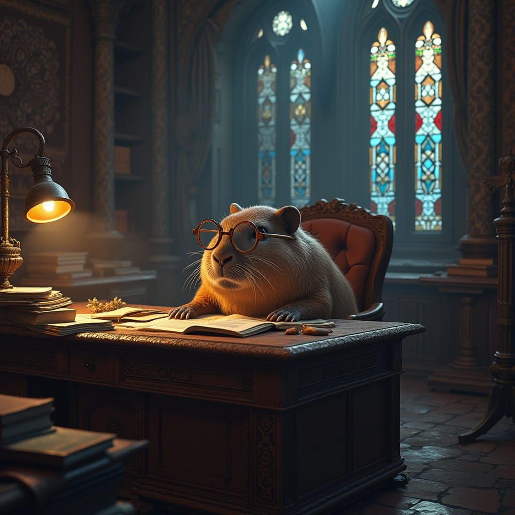 Capybara Scholar in a Whimsical Study