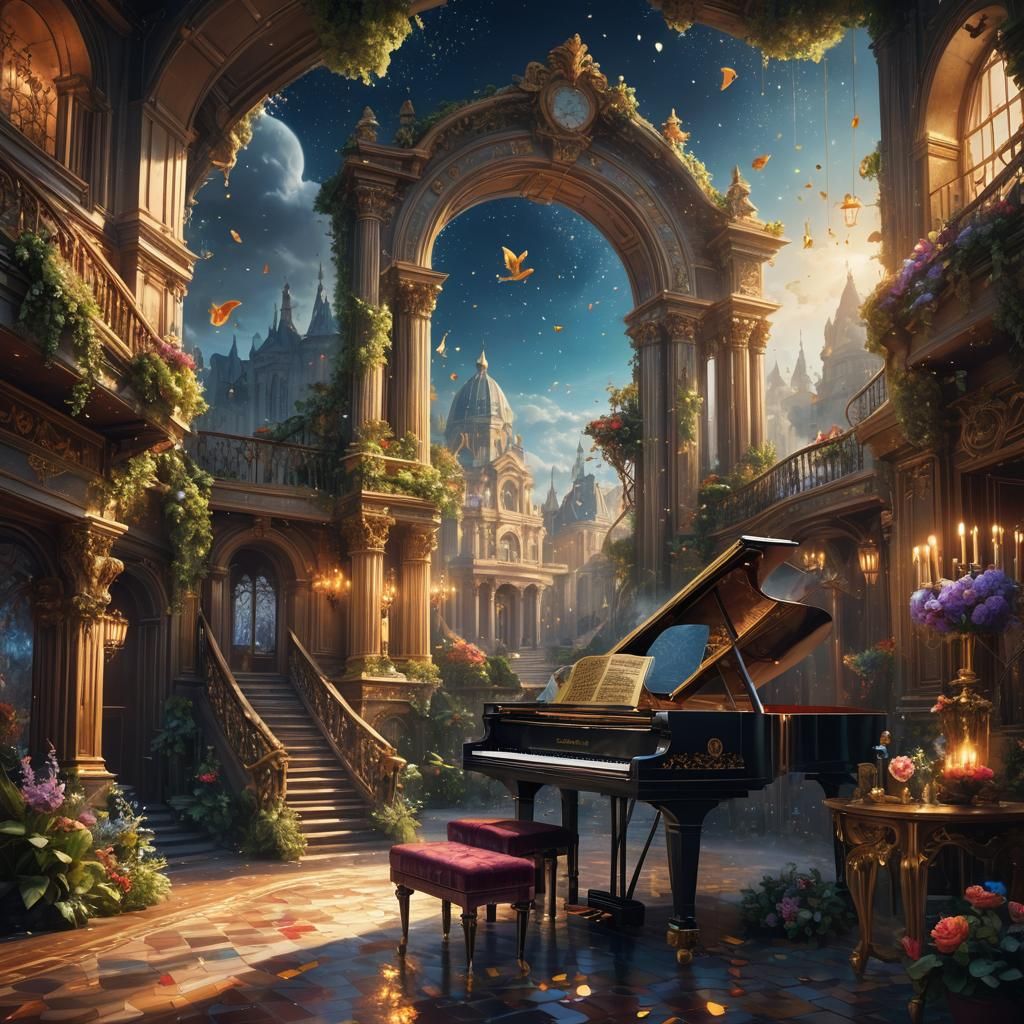 Elegant Piano Performance in Detailed Matte Painting