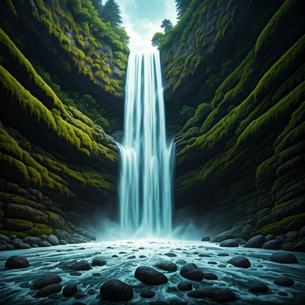 Wild Waterfall in Colorful Graffiti Street Art