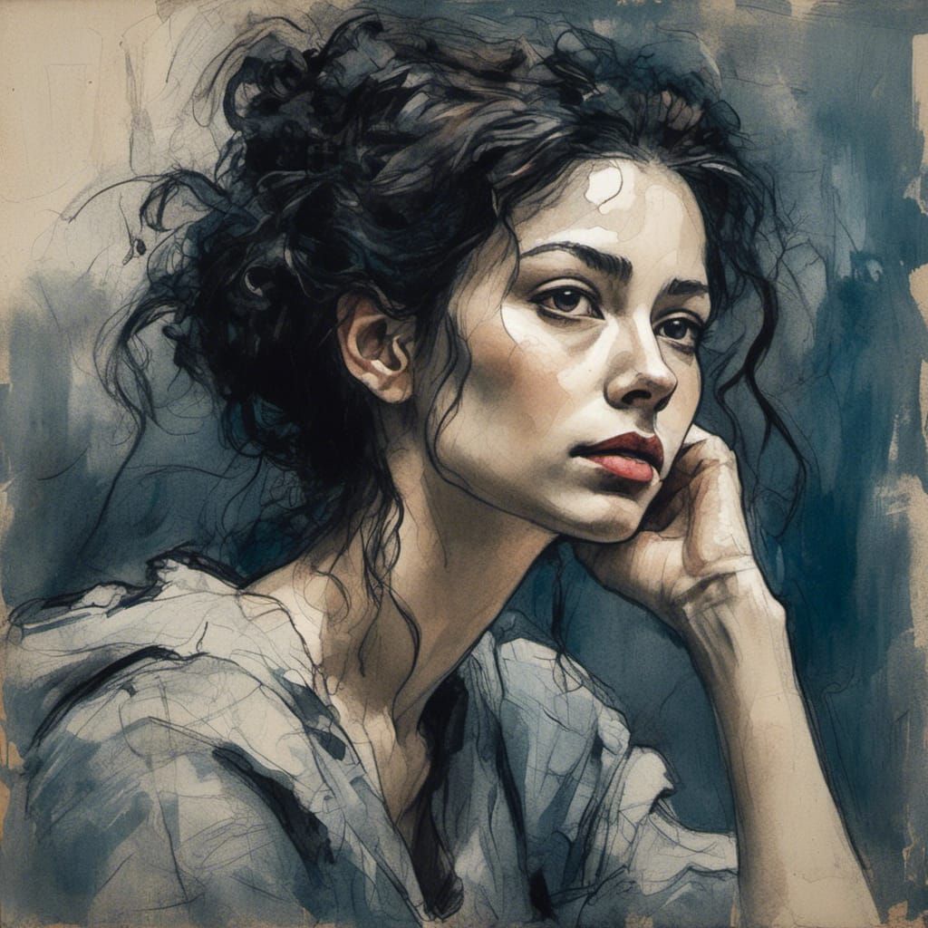 Expressive Portrait of a Woman in Dynamic Expressionist Styl...