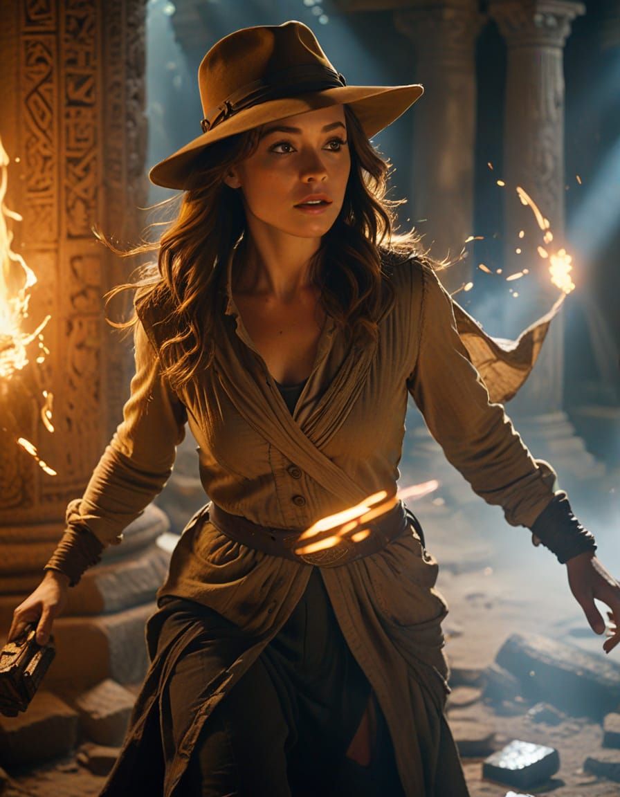 Lara Croft Escapes Collapsing Temple with Artifact