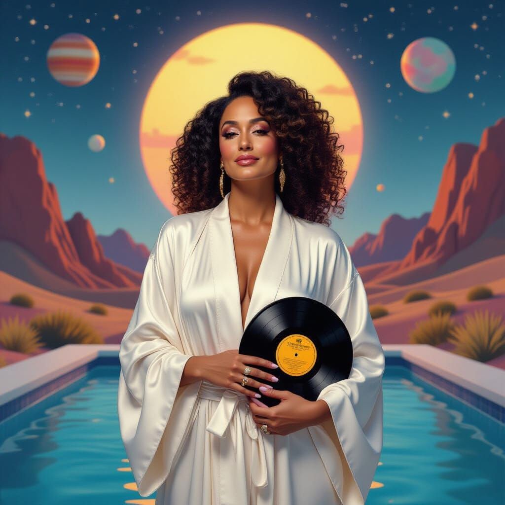 Cosmic Diva: Afrofuturist Icon in Acid Jazz Style