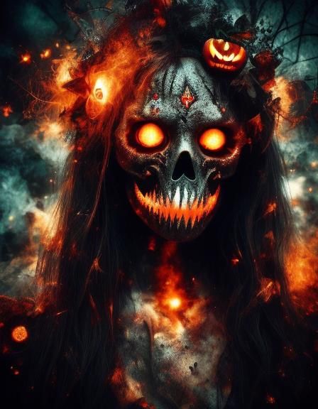 Halloween Dark Witch Spirit Portrait with Glowing Runes