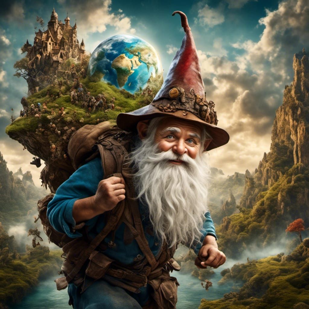 Gnome Carries Earth in Photorealistic Fantasy World