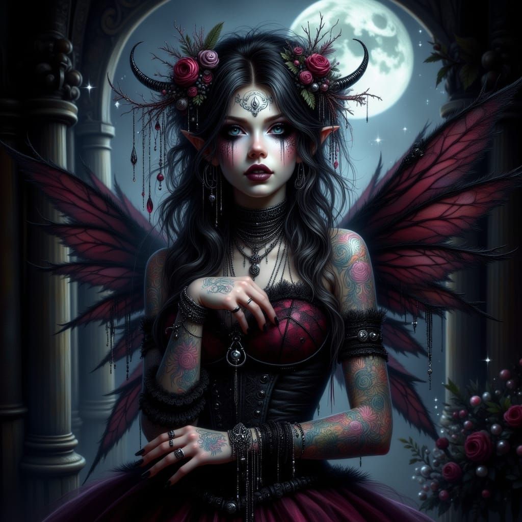 Ethereal Goth Goddess in Moonlit Cathedral