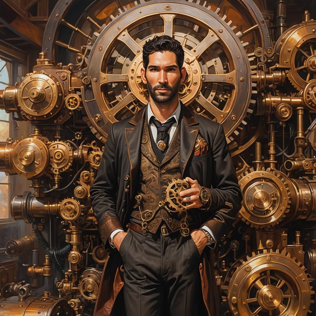 Steampunk Lucifer Portrait with Vintage Sci-Fi Elements