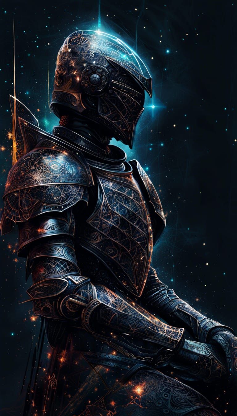 Galactic Knight in Constellation Armor: Digital Art