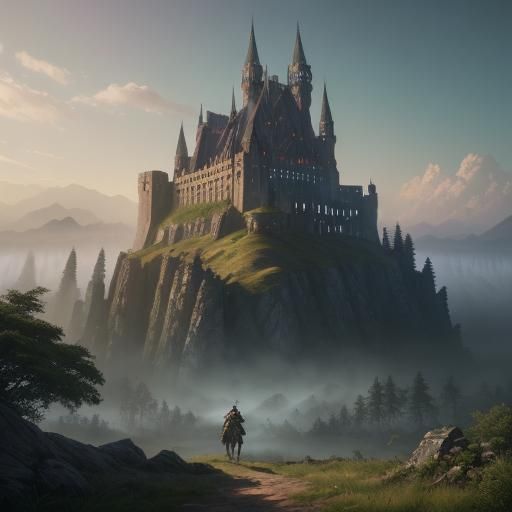 Heroic Warrior Overlooks Mystical Forest