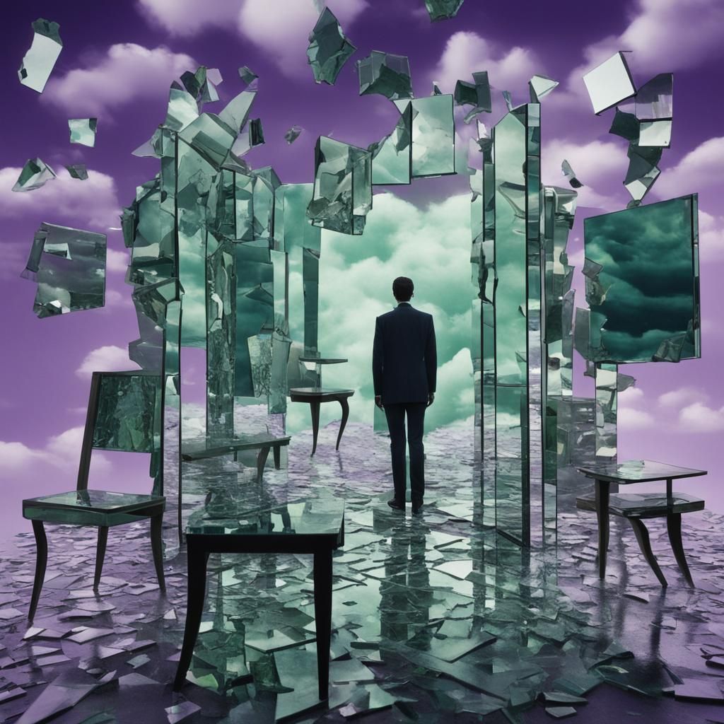 Surreal Mirror Figure in Dreamscape, Inspired by Surrealism