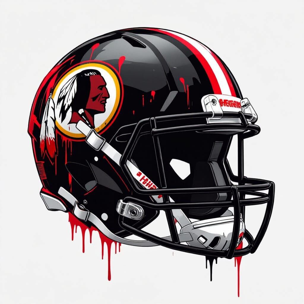 Redskin Helmet with Drip Logo in Bold Digital Style