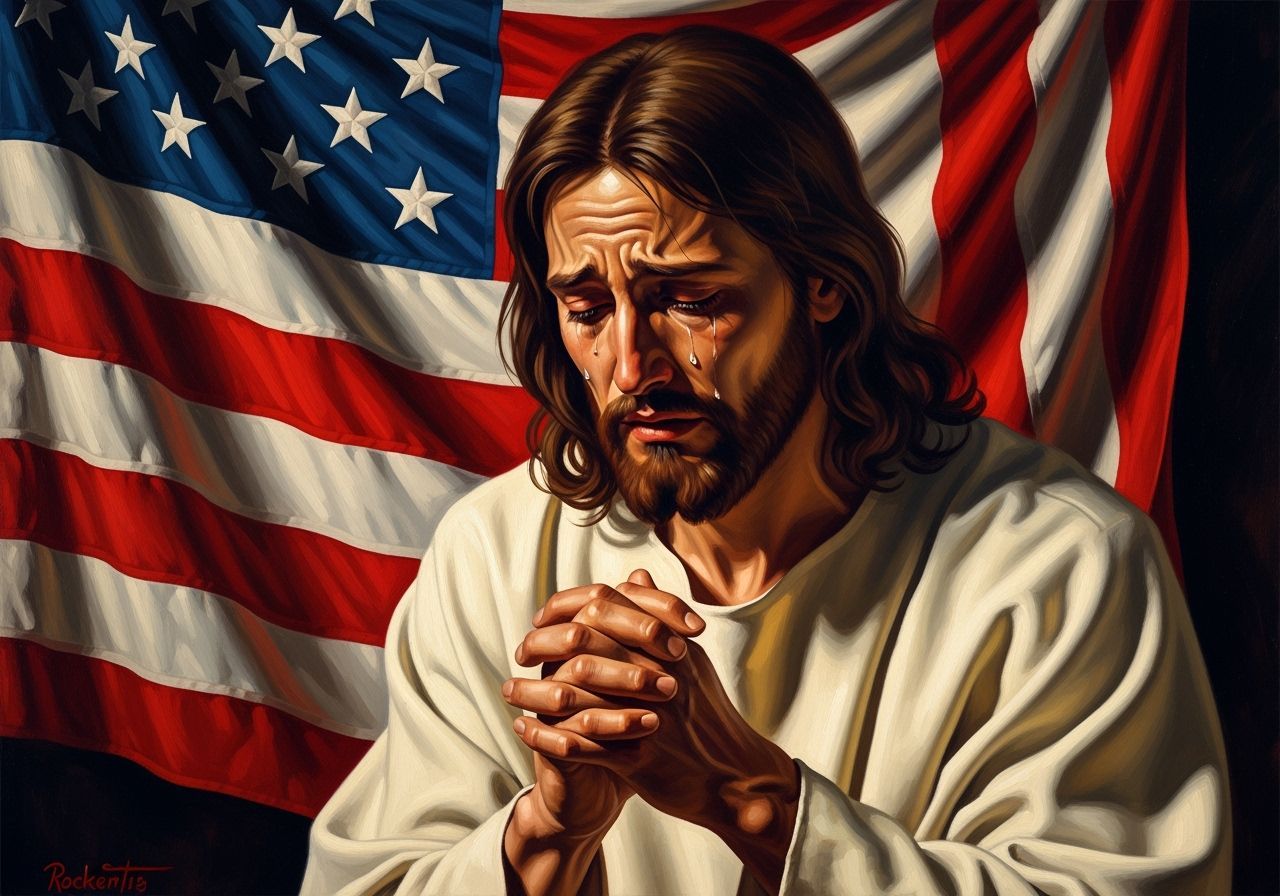 Jesus Weeping Over American Flag