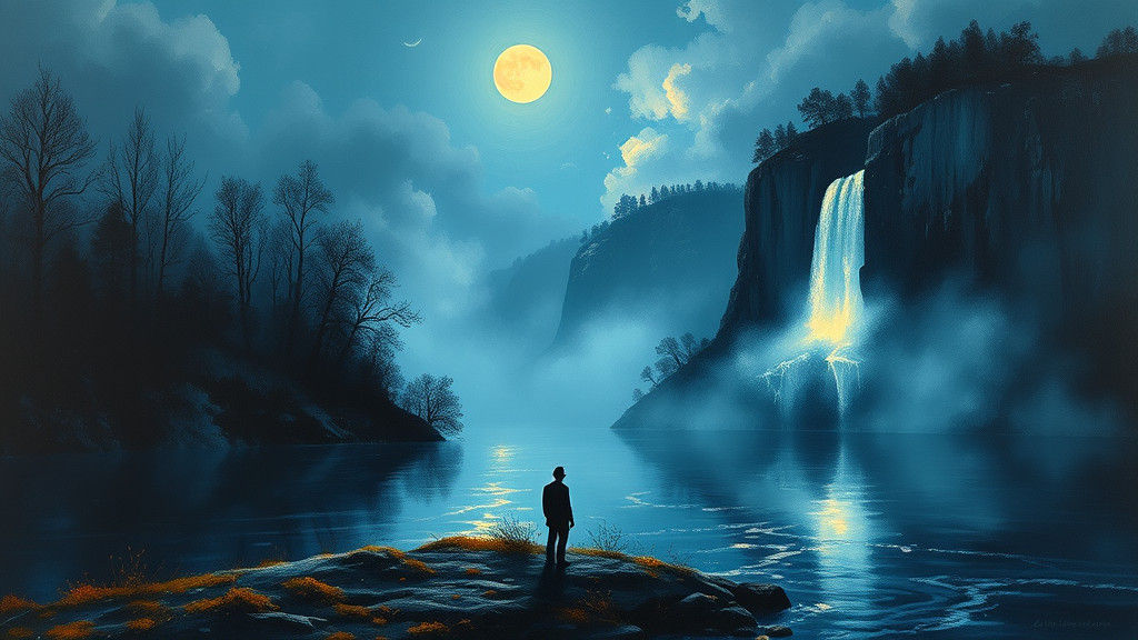 Ethereal Moonlit River Scene in Impasto Style