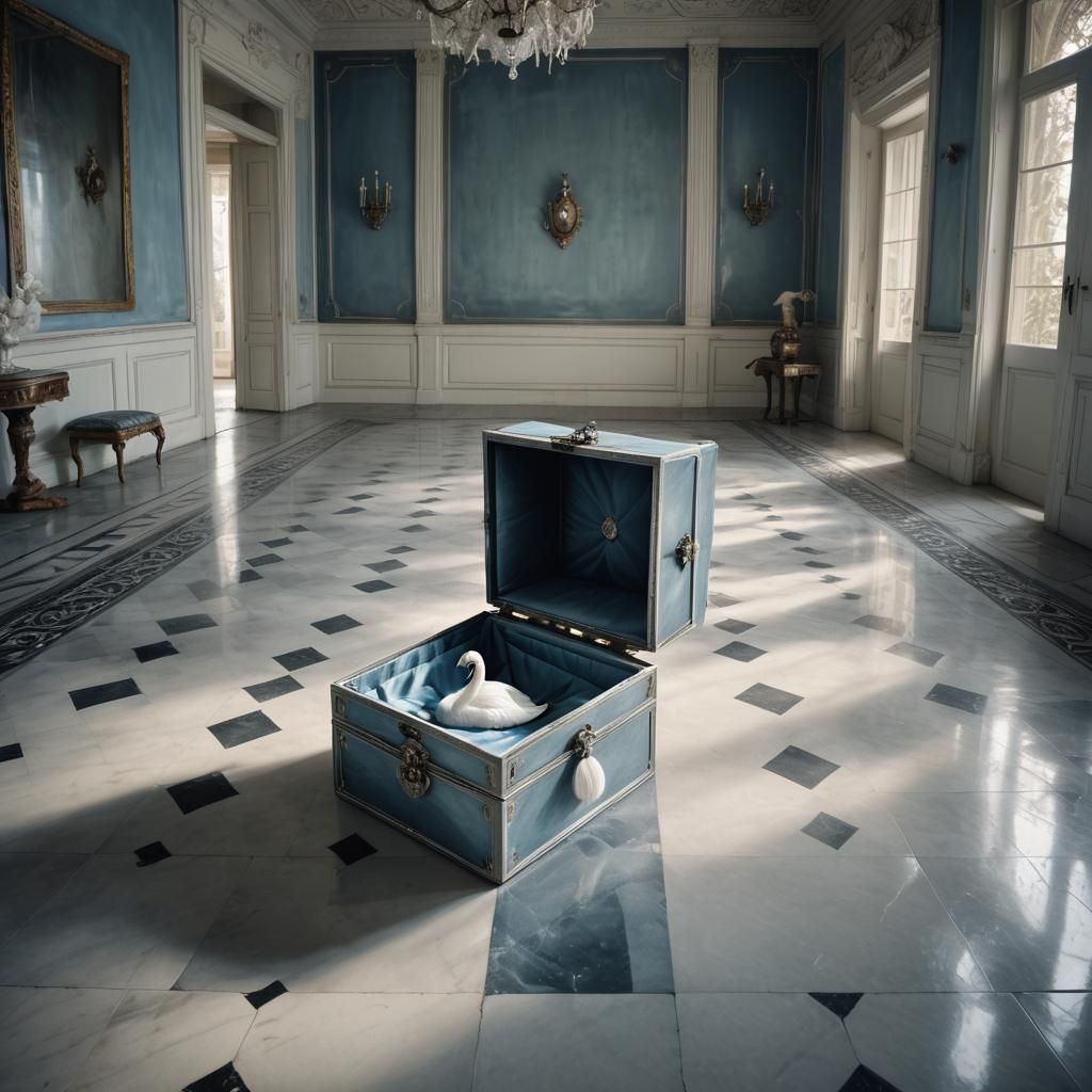 Swan Figure in Antique Box, Detailed Matte Painting