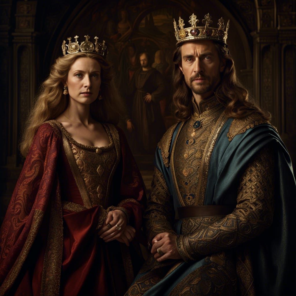 Medieval King and Queen Portrait in Chiaroscuro Style