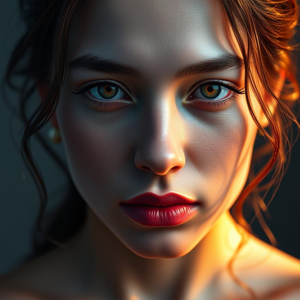 Hyper-Realistic Portrait in Triadic Colors