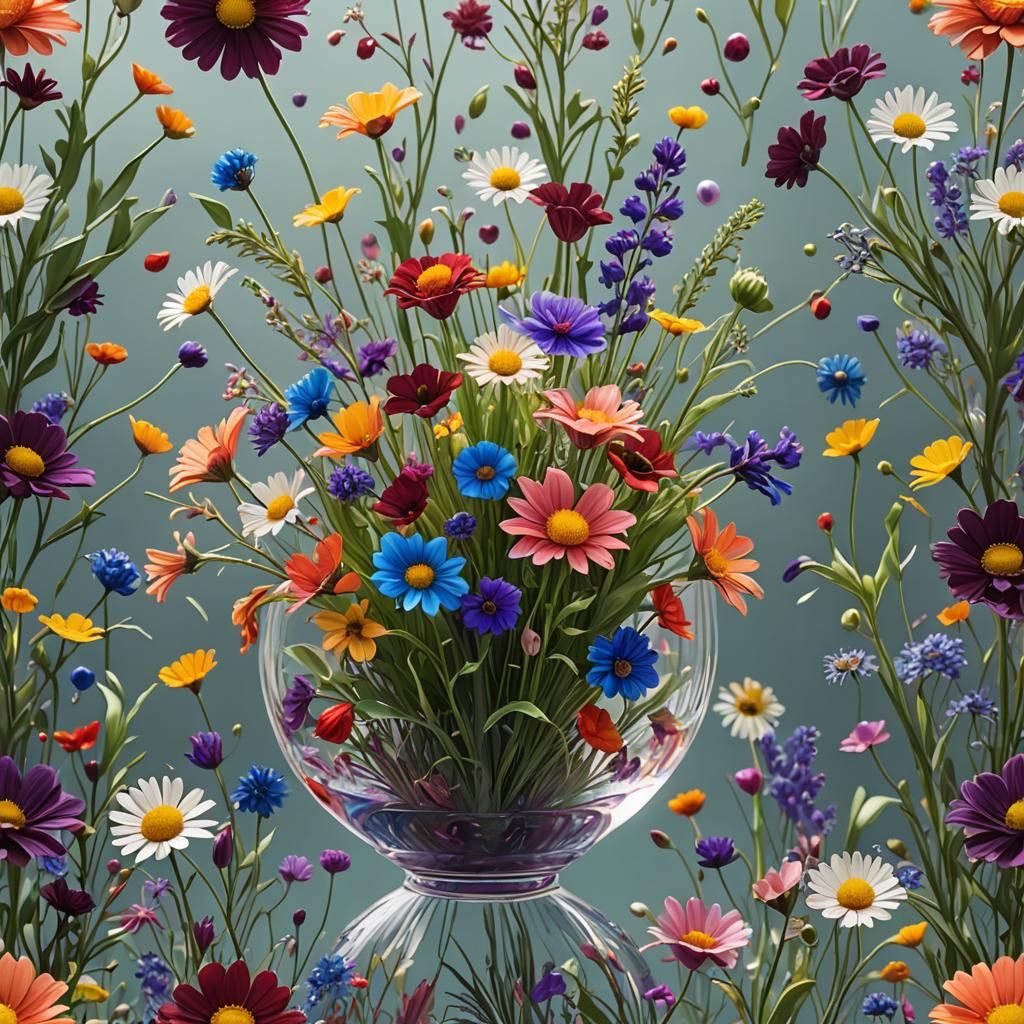 Jello Wildflowers in Glass Vase: Digital Art